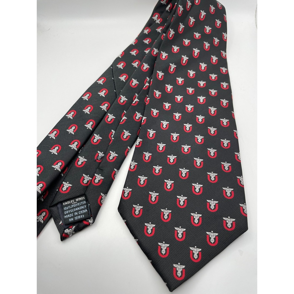 Eagles Wings Mens Medical Caduceus Logo Necktie Black Red Healthcare Tie